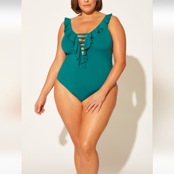 ๐ BLEU BY ROD BETTIE Ruffilicious One-Piece Swimsuit, Size 18W - Picture 3 of 5
